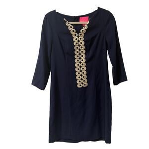 Lilly Pulitzer Breakers Dress True Navy Gold Corded Applique Shift 4
